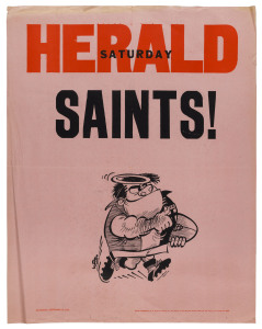 ST. KILDA PRELIMINARY FINAL: 18 September 1971 original WEG poster for St. Kilda's preliminary final win over Richmond. The pink paper stock indicating that the news covered by the poster was "late breaking". Extremely scarce; in fact, only the second exa