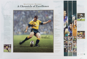 LIMITED EDITION LITHOGRAPH POSTERS: comprising RUGBY UNION - Matthew Burke signed "A Chronicle of Excellence" numbered '74/350', David Campese signed "Of Goosesteps and Genius" "217/500" ; AFL - "Ronald Barassi" career tribute signed "Ron Barassi/31" in 
