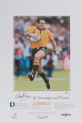LIMITED EDITION LITHOGRAPH POSTERS: comprising RUGBY UNION - Matthew Burke signed "A Chronicle of Excellence" numbered '74/350', David Campese signed "Of Goosesteps and Genius" "217/500" ; AFL - "Ronald Barassi" career tribute signed "Ron Barassi/31" in - 3