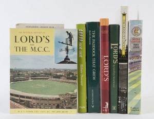 LITERATURE - CRICKET GROUNDS: mostly hardbound selection comprising "100 Not Out - A Century of Cricket on the Adelaide Oval" by Downer (1972), "The Grand Old Ground - A History of the Sydney Cricket Ground" by Derriman (1981), "Lord's" by Geoffrey Moorhouse (1983), "The Paddock that Grew - The Story of the Melbourne Cricket Club" By Keith Dunstan (1988), "Lords - The Cathedral of Cricket" by Stephen Green (2003); also "Double Century - The Story of the MCC and Cricket" by Tony Lewis (1987)