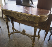 A Louis XVI style French console table, carved and gilded wood with rouge marble top, 19th century, 93cm high, 110cm wide, 38cm deep