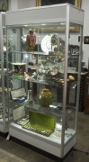An island display cabinet, aluminium and glass, 21st century, electrified to Australian standards, 201cm high, 101cm wide, 46cm deep