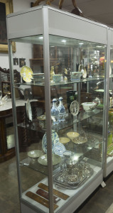 An island display cabinet, aluminium and glass, 21st century, electrified to Australian standards, 201cm high, 101cm wide, 46cm deep