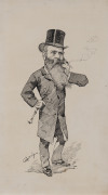 "GASH" (artist), A caricature of J.A. Panton, with the title "An Aristocratic Beak" in pen below. pen & ink on board, circa 1890s, 42 x 24cm. also, another caricature (of an un-named top-hatted bearded gentleman carrying the sceptre of the Speaker) by th - 2