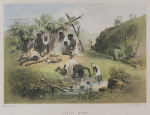 SAMUEL THOMAS GILL [1818 - 1880] Native Miami Colour engraving, signed 'S. T. G.' in image, published by Hamel and Ferguson, Melbourne, 18 x 25cm. Plate 2 from "The Australian Sketchbook", 1864