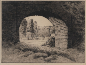 VICTOR ERNEST COBB [1876 - 1945] Old convict-built Bridge, Darebin Creek" c1930 dry-point etching signed, titled and editioned "7/25" in pencil to lower margin, 27 x 36cm.