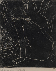 GEORGE BELL [1878 - 1966] The Frog and the Nude, Circa 1954 Linocut, endorsed 'To Anne from The Bells" and initialled 'GB' in lower margin, 20.5 x 17.5cm