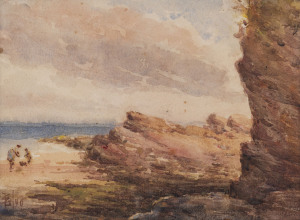 Artist Unknown (Collecting shells at Bondi Beach) watercolour, initialled indistinctly and dated "40" at lower left,