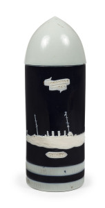 HMAS SYDNEY "Buchanan's Whisky" porcelain decanter, WW1 period, stamped "James Green & Nephew, Queen Victoria Street, London, Patent No.12748, 8th Sept. 1916", ​25cm high