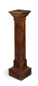 An Australian Art Deco pedestal, blackwood veneer with bands of fiddleback blackwood decoration, circa 1930, ​101cm high, 26cm wide, 26cm deep