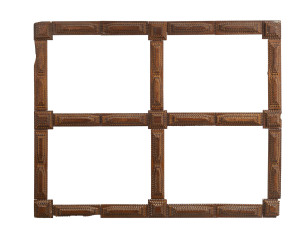 A tramp art four sectional picture frame, cigar box cedar, circa 1890s, 65cm x 83cm