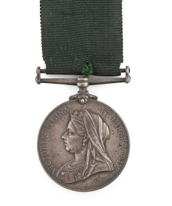 Colonial Auxiliary Forces Long Service medal, 1903 with Queen Victoria head, engraved to "No. 43 Corp. AS. MORAN 1st Moreton Regiment" 5cm high