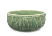 MELROSE WARE green glazed pottery gum leaf bowl, stamped "Melrose Ware, Australian", ​8cm high 19cm diameter