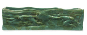 GREENWAY large green glazed pottery flower trough, ​13cm high, 45cm wide, 13cm deep