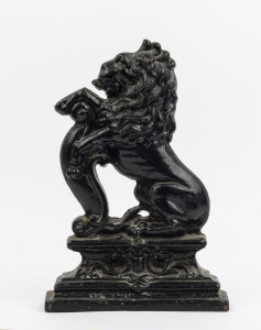 An antique "Rampant Lion" doorstop, painted cast iron, 19th century, ​stamped "FURPHY", 37cm high