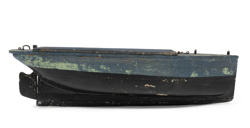 A pond yacht boat hull, carved wood with blue and black painted finish, 19th/20th century, ​52cm long
