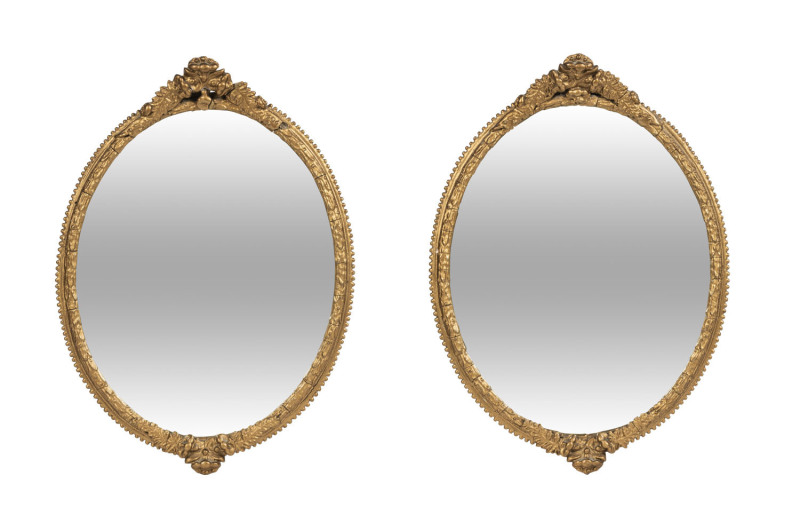 A pair of Australian oval wall mirrors, gilt frames with fern decoration, circa 1880, ​31 x 23.5cm