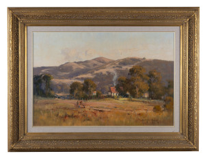 CHRISTINE HUBER (1936 -), farm scene, oil on board, signed lower right "Chris Huber", ​60 x 90cm