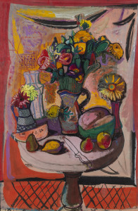 LEON FRANCESCO MORROCCO (1942 -), Still Life On A Round Table, gouache and crayon on paper, signed lower right "Leon Morrocco, '90", Australia Gallery labels verso with title and stock No. 8274. 110 x 75cm