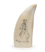 A scrimshaw whale's tooth with tallship and sailor portrait, ​13cm high - 2