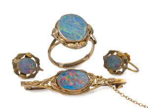 Antique Australian gold and opal ring, brooch and pair of earrings, late 19th century