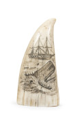 A scrimshaw whale's tooth with whaling scenes, ​12.5cm high