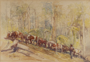 HAL WAUGH (1860-1941), the bullock team, watercolour, signed lower left "Hal Waugh", ​21 x 30cm