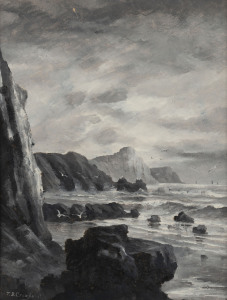 THOMAS SWAINSON CROXFORD (? - 1916), coastal scene, monochrome oil on board, signed lower left "T.S. Croxford", ​40 x 31cm