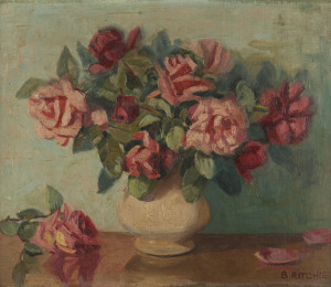 BETTY RITCHIE (1915 -?), still life with roses, oil on board, signed lower right "B. Ritchie", ​35 x 42cm