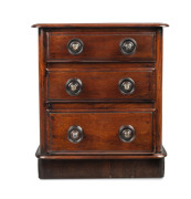 An apprentice chest of three drawers, walnut, pine and cedar with mother of pearl inlaid handles, 19th century, ​35cm high, 30cm wide, 19cm deep