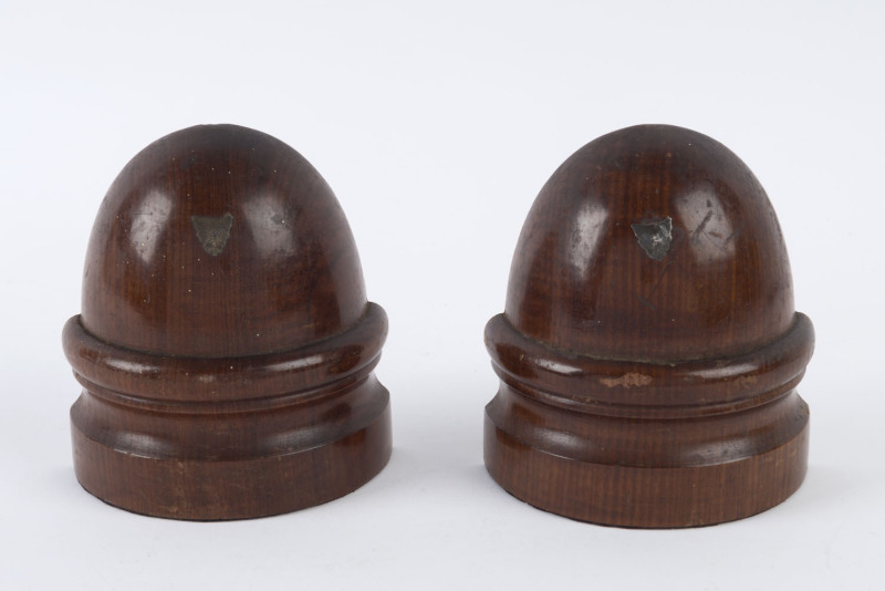 A pair of Australian bookends, blackwood with silver map of Tasmania, early 20th century, ​13cm high