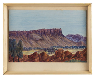 HENOCH RABERABA (1914-1975), Hermannsburg landscape, watercolour, signed lower right "Henoch Raberaba", ​24 x 36cm