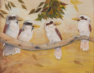 G. MAGUIRE (Australian, early 20th century), four kookaburras, watercolour, signed lower right "G. Maguire", ​23 x 30cm