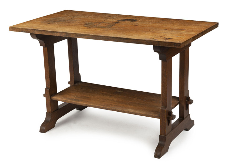 WALTER BURLEY GRIFFIN (attributed) American oak occasional table, circa 1910. 75cm high, 122cm wide, 66cm deep