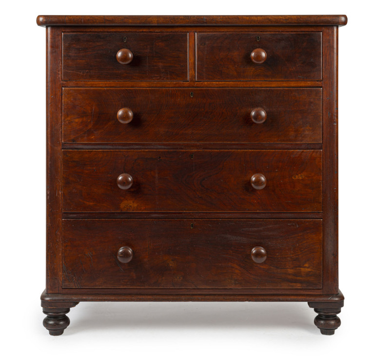 An Australian cedar five drawer chest, 19th century, ​116cm high, 112cm wide, 60cm deep