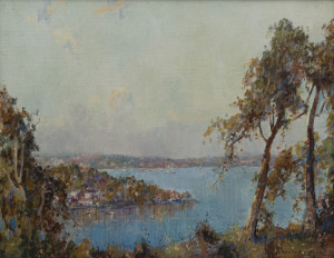 ANDREW PARK (Australia, Working 1940s-60s), Sydney Harbour, oil on canvas board, signed lower right "Andrew Park", ​35 x 45cm