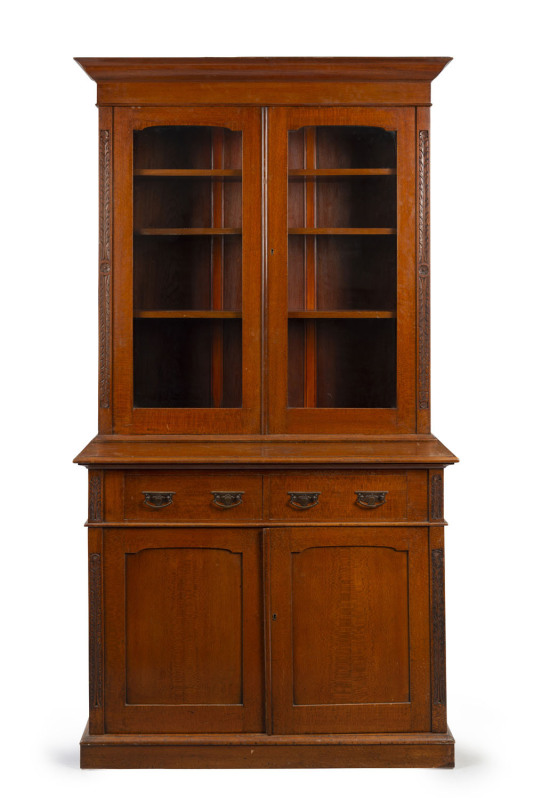 An Australian silky oak bookcase, Queensland origin, circa 1900, 205cm high, 114cm wide, 59cm deep