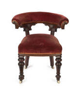 ROCKE & CO. (attributed) tub chair, cedar with red velvet upholstery, 19th century, 70cm across the arms