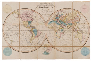 Wallis's New Game, Exhibiting a Voyage round The World. WALLIS, Edward [Published by Published by E. Wallis, 42 Skinner Street and 12 High Street, Islington] c.1823. Engraved game map with hand colour, dissected and mounted on linen, folding into original