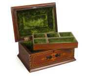 A Colonial jewellery box, ornately inlaid with native and exotic timbers, Barossa Valley, South Australian origin, 19th century, interior fitted with lift-out tray and green velvet lining, ​18cm high, 34cm wide, 24cm deep - 2