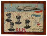 THE LONDON to MELBOURNE, MacROBERTSON CENTENARY AIR RACE 1934 Dutch jig-saw puzzle titled "1ste PRIJS HANDICAP - RACE LONDEN - MELBOURNE 20 OCT. - 23 OCT. 1934" with labelled photographs of the four crew members of the KLM "Univer", the dutch flag and a r