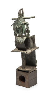 AUSTRALIAN SCHOOL Abstract bronze sculpture, c1960s, standing on a painted timber base, overall 44cm high.