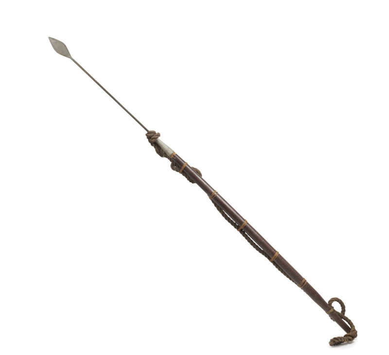 A whaler's lance, iron, wood and hemp rope, 19th century, ​225cm long