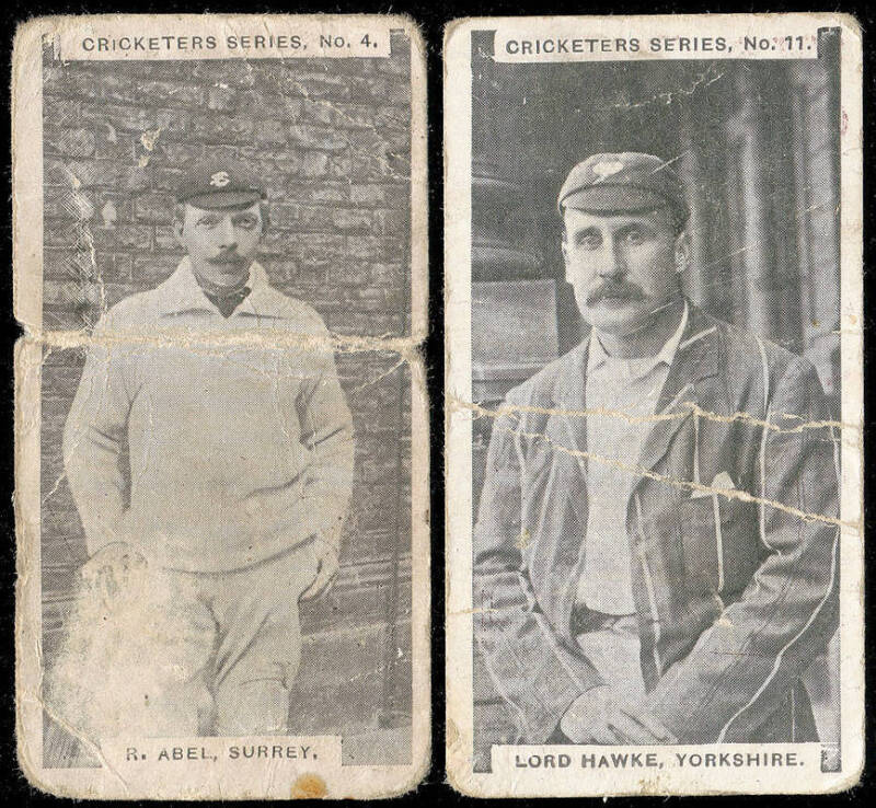 1902 W.& F.Faulkner "Cricketers Series" [2/20], comprising No.4 R.Abel & No.11 Lord Hawke. Poor condition. Cat £275 each.