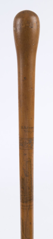 TASMANIAN INTEREST: A walking stick engraved with castle and architectural scenes, named to "H.B. STONEY Esq. M.D.", 19th century. Henry Butler Stoney served in the 40th and the 99th Regiments in the 1840s and 1850s in Victoria and Tasmania. 94cm long