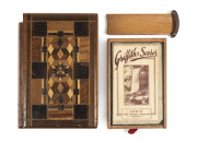 THOMAS GRIFFITHS book box, Queensland specimen timbers, Mount Tamborine, Queensland, early 20th century, fitted with velvet lined lidded drawer containing original "Griffiths Scorer" booklet and playing cards, drawer lid crisply marked with oval makers in - 2