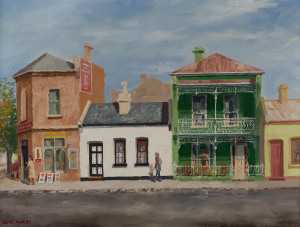 KEITH MARTIN (Carlton Street Scene) acrylic on board, signed lower left, ​45 x 60cm.