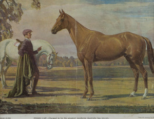 W. DENDY SADLER (English, 1854 - 1923) A LITTLE MORTGAGE, hand-coloured engraving also, PHAR LAP, a print based on a painting by Daryl Lindsay. (2 items). The larger, 66 x 76cm (frame size).