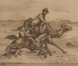 NICHOLAS CHEVALIER (1828 - 1902) (The Great Australian Exploration Race), pen & wash, c1860, 22.5 x 26cm.
