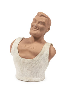 "BONDS" Australian pottery Chesty Bond point of sale advertising bust, mid 20th century, ​18cm high